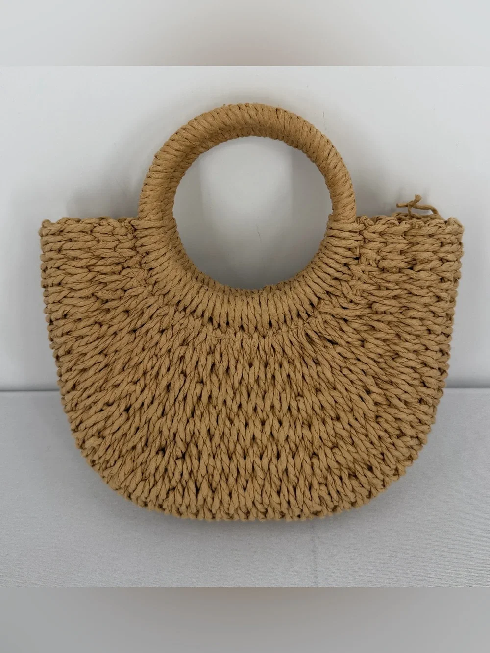 Tan Woven Straw Raffia small beach tote Crossbody Boho Resort vacation coastal